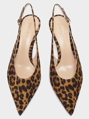 Gianvito Rossi Robbie Sling 55 Camoscio Leopard Print Almond Leopard Print